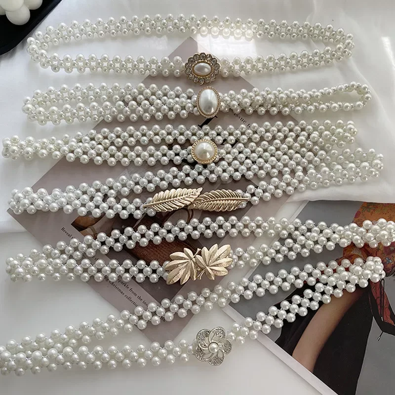

Women Belts Pearl Waist Chain High Waist Gold Silver Thin Belt Pearl Chain Dress Accessories Ladies Sweet Decor Gift