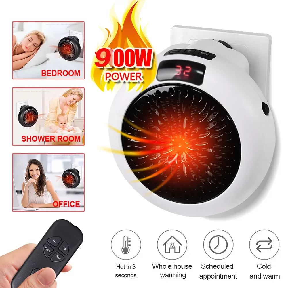 

Mini Portable Electric Heater 900W Desktop Heating Warm Air Fan Home Office Wall Handy Air Heater Bathroom Radiator Warmer Fan