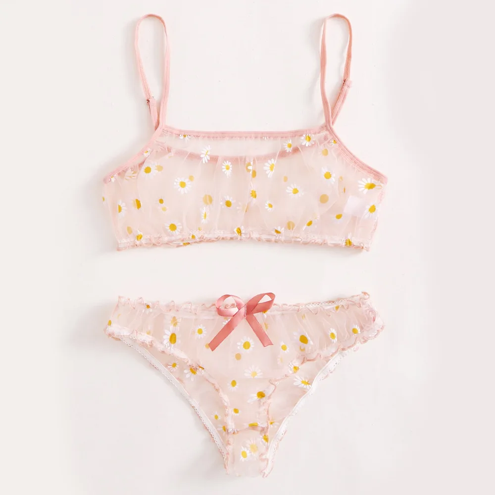 

Маленькие прозрачные сетчатые сексуальные экзотические комплекты с принтом хризантемы, бюстгальтер, топы и нижнее белье, комплекты из двух...