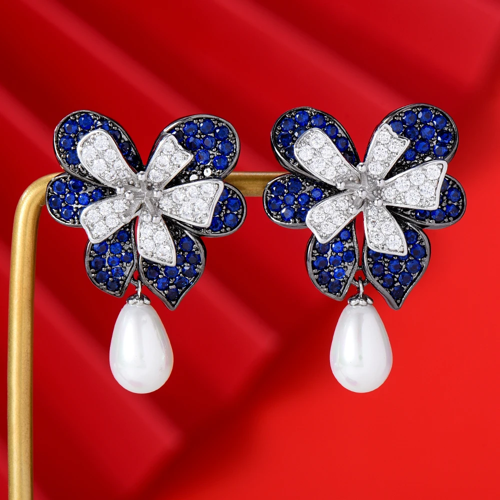 

Siscathy Fashion Bowknots Pearls Drop Earring For Women Wedding Cubic Zirconia Dubai Bridal Earrings Costume Jewelry Summer