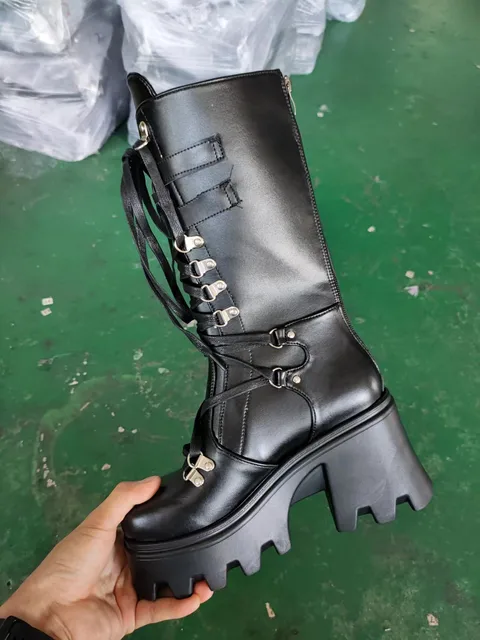 Platform High Wedges Goth Zip Buckle 