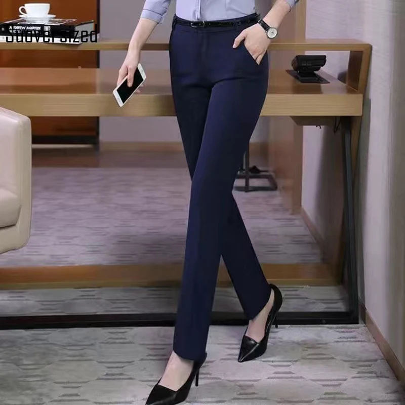 

Suoversized Office Elegant Black Slim Suit Pants Classic High Waist Formal Large Size 4XL Capris Straight Leg Work Trousers