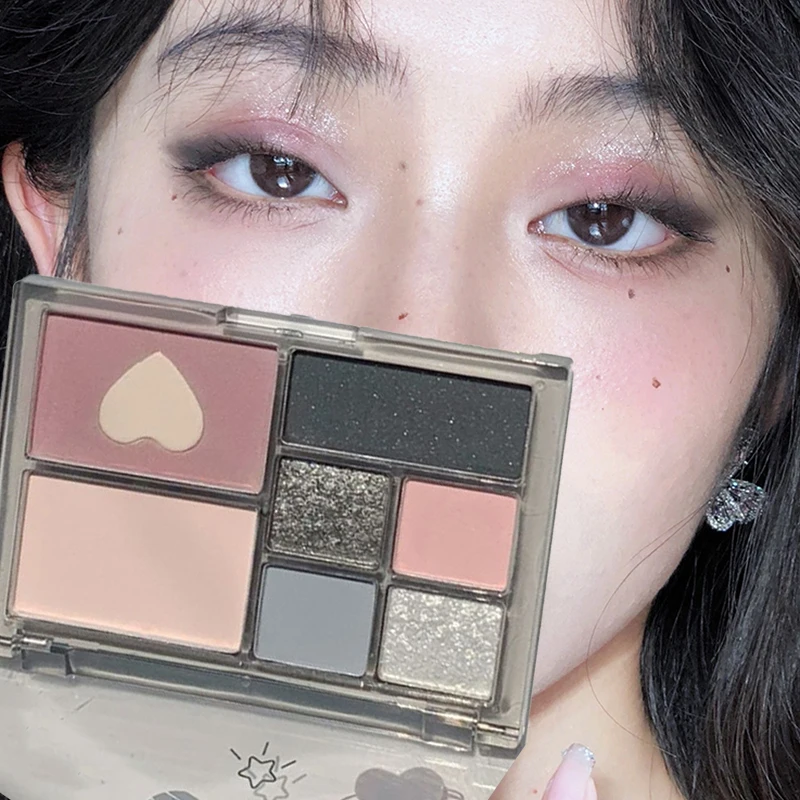 

Sweet Cool Smoked Pink Eyeshadow Palette Matte Color 7 Colors Shimmer Eye Shadow Makeup Cool Grey Black Shiny Eye Pigment