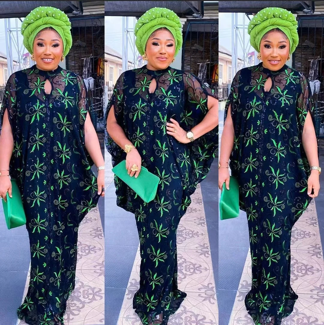 Plus Size Dress Women's Chiffon Lace Long Dress Robe New Summer Loose Casual  Casual For Fat Women 5xl African Female Maxi Dress