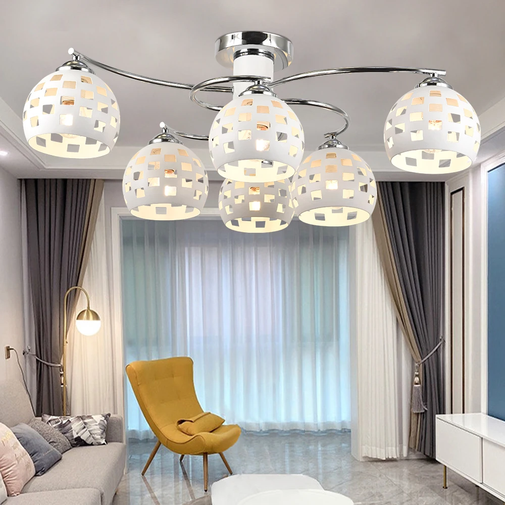 Modern LED ceiling chandelier lights for living room bedroom Dining Study Room White Black Body E27 lamp cap Home Decor Lights