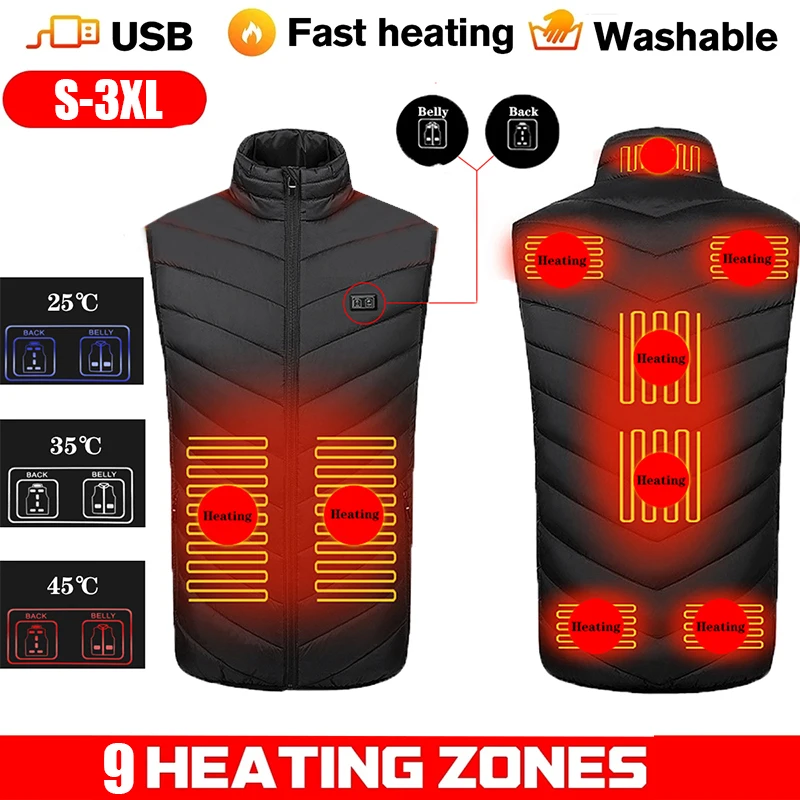 

Жилет с подогревом 9 мест, куртка с подогревом через USB, жилет с подогревом, Термоодежда, Охотничий Жилет, зимняя куртка с подогревом для мужч...