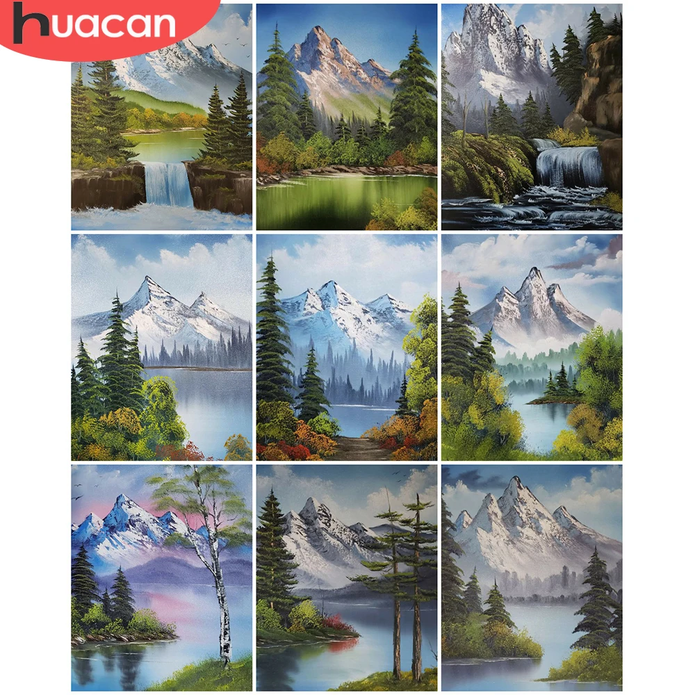 

HUACAN Coloring By Number Mountain Tree Landscape Drawing On Canvas HandPainted DIY Gift Lake Scenery Picture Home Decoration