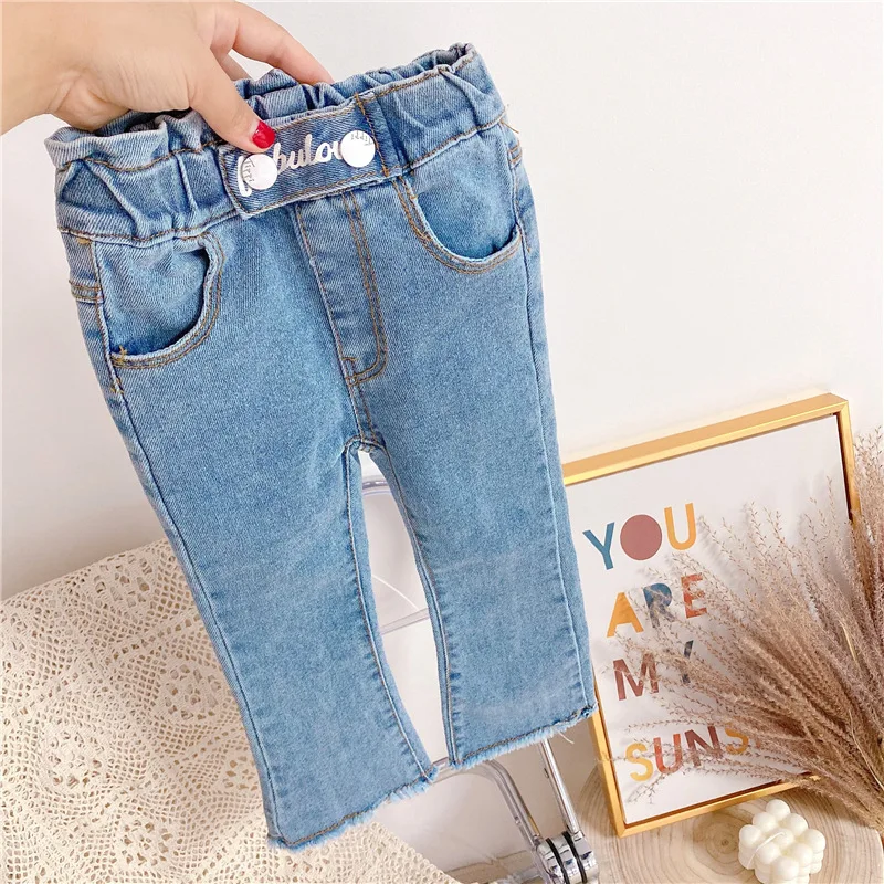 

Girls Jeans 2-3-4-6 Years Old Infants Young Children Foreign Air Flared Pants Female Baby Spring Autumn New Elastic Pants Tide