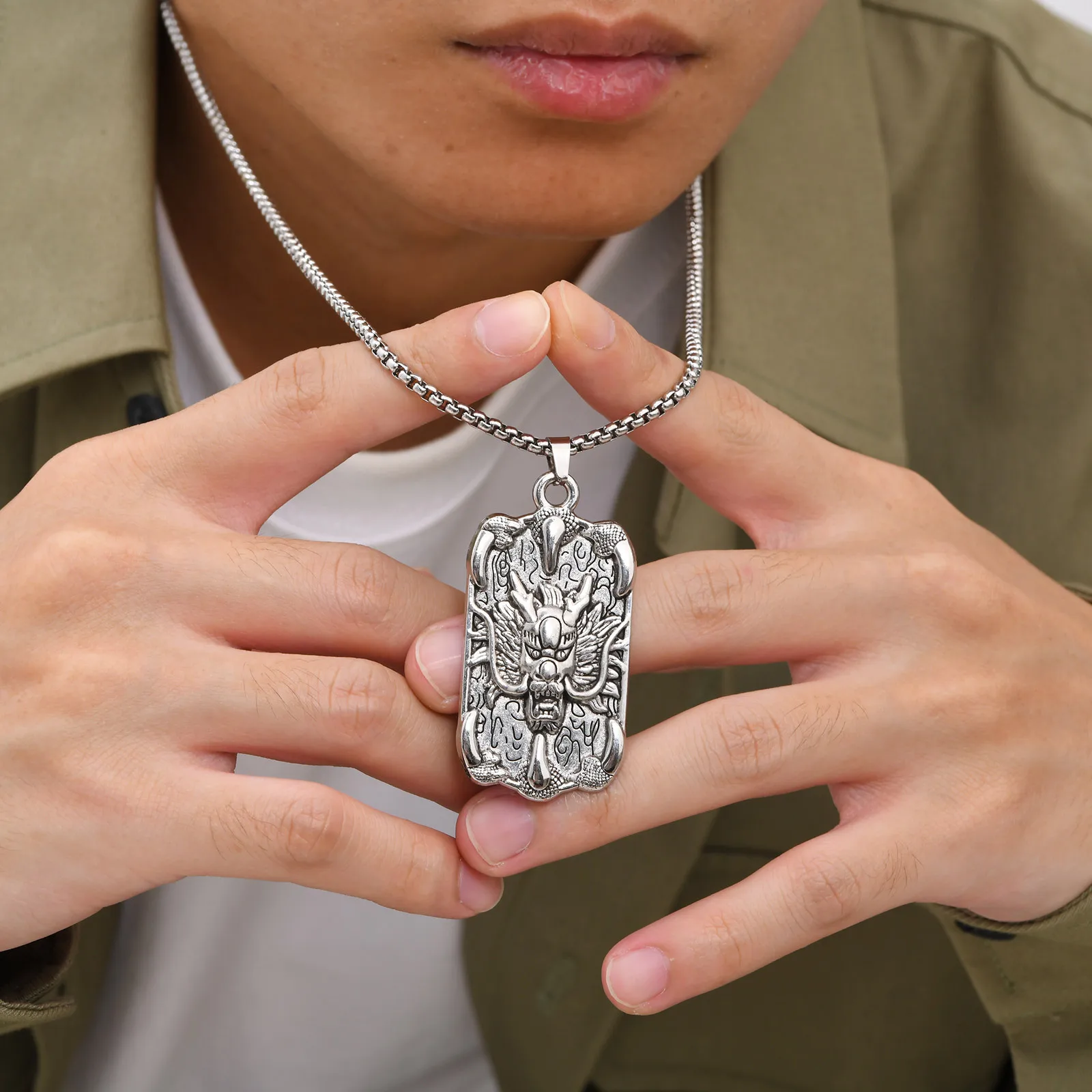 Ожерелья с китайской Головой Дракона для мальчиков винтажные металлические