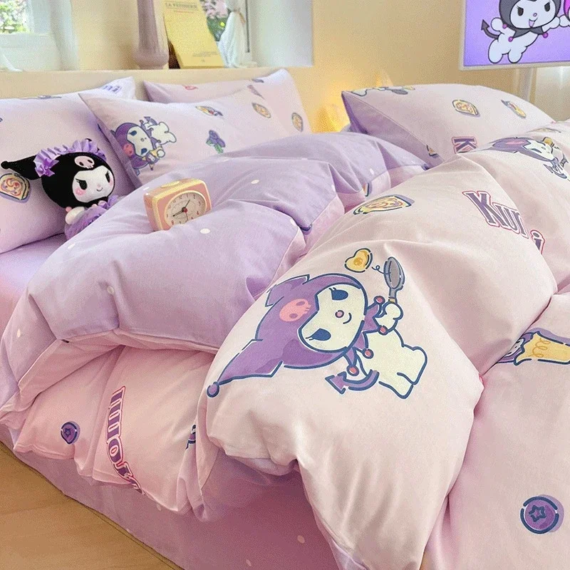 

New Sanrio Cinnamoroll Kuromi My melody cartoon cute pure cotton four-piece set simple girly heart kawaii bedding surprise gift