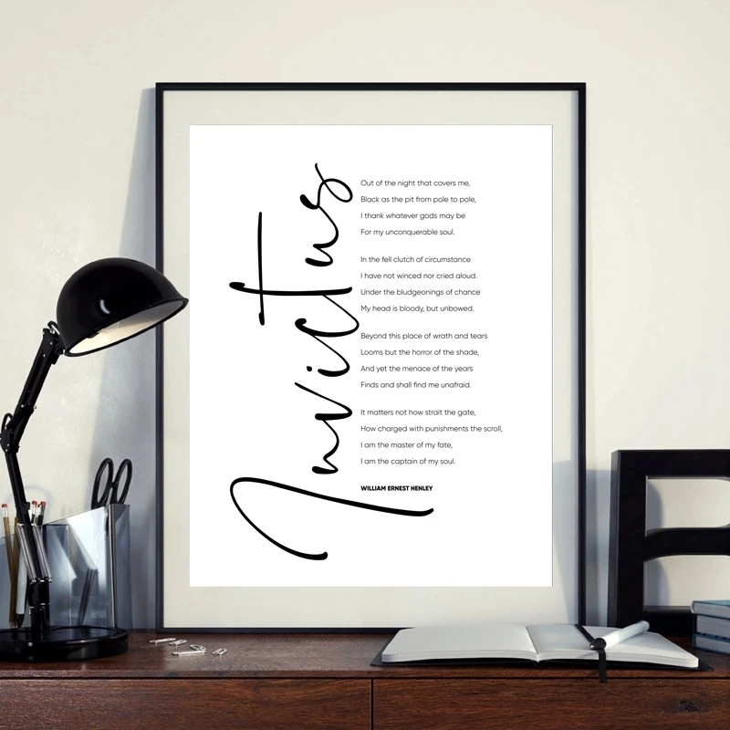 

William Ernest Henley Invictus Poem Print Inspirational Poster Literature Gift Motivational Art Canvas Painting Study Wall Decor