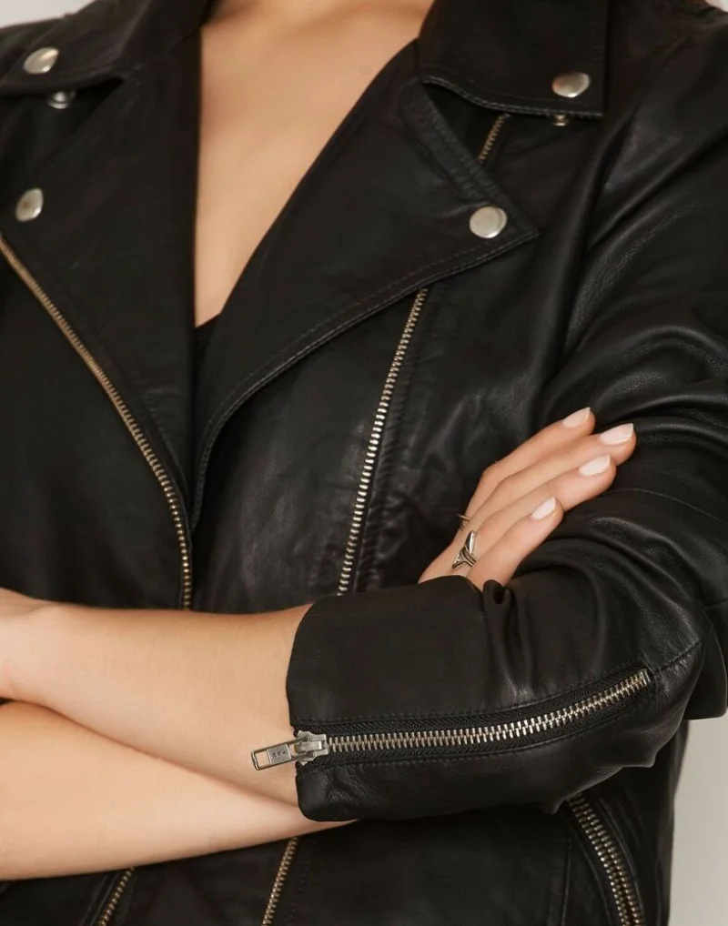 Womens Black Leather Jacket 100% Slim Fit Biker Motorcycle Lambskin Genuine Leather Jacket Women