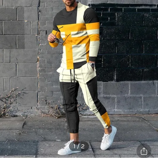 2023 New Men's T-shirt Pants Suit Fashion 3D Digital Print Street Popular Wear Take Long-sleeved Loose Sweatshirt Two-piece Set