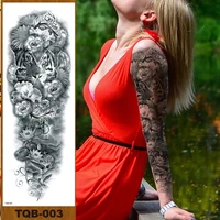 full flower arm temporary tattoos stickers man woman girls body leg fake tatoo snake bear owl fox mermaid tiger wolf lion king
