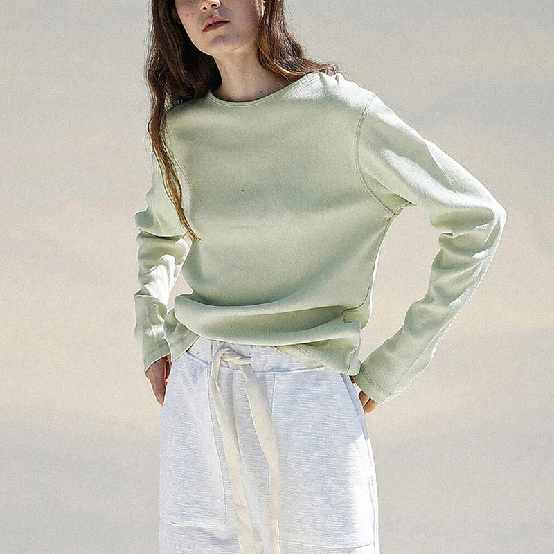 

Spring Autumn Cotton Women Tshirt Knitted Casual Solid Long Sleeve Tees Harajuku Korean Fashion Tops Camisetas De Mujer