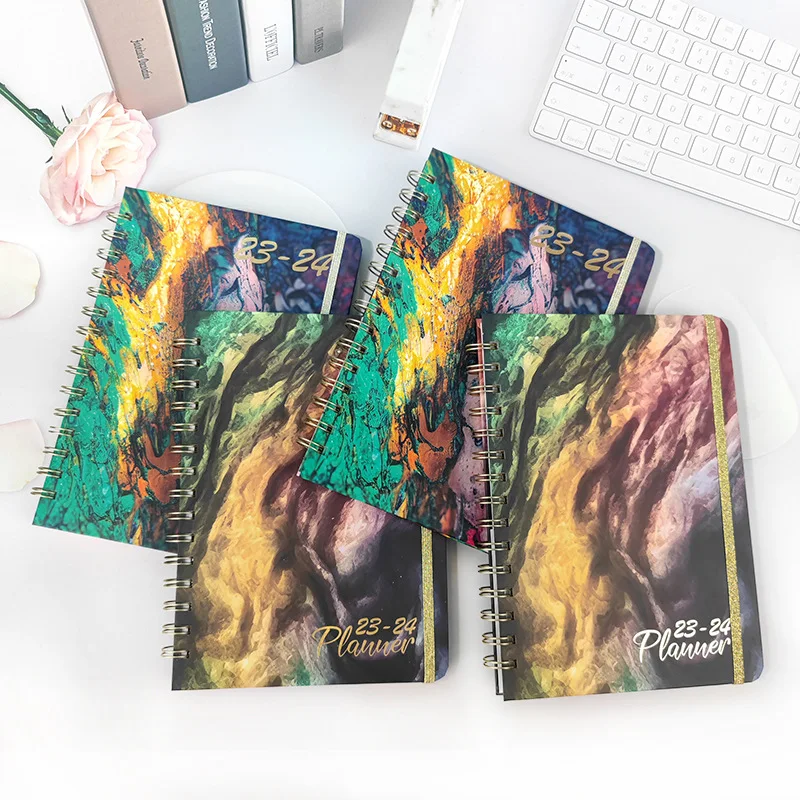 

2023-2024 Creative A5 Full English Weekly Calendar Daily Plan Coil Notebook, Schedule Meeting Record Notebook