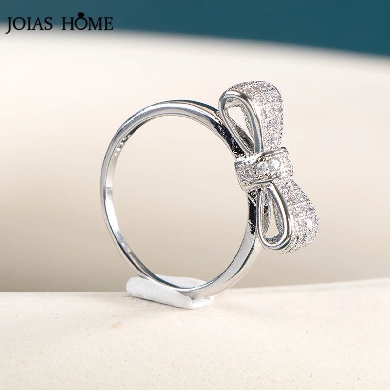 

Кольцо JoiasHome с милым бантом для женщин, серебро 925 пробы с цирконом, ювелирные изделия, подарок на день рождения для девушек, изящный Повседне...