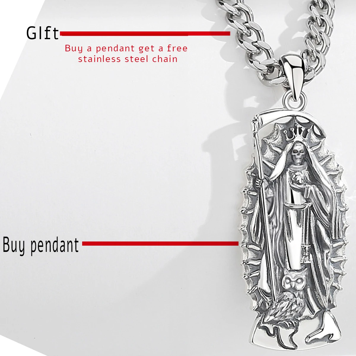 Фото Ожерелье Eudora из стерлингового серебра 925 пробы Santa Muerte, коса Святой смерти, мексиканский кулон, изысканные индивидуальные украшения для женщин и мужчин, подарок №5