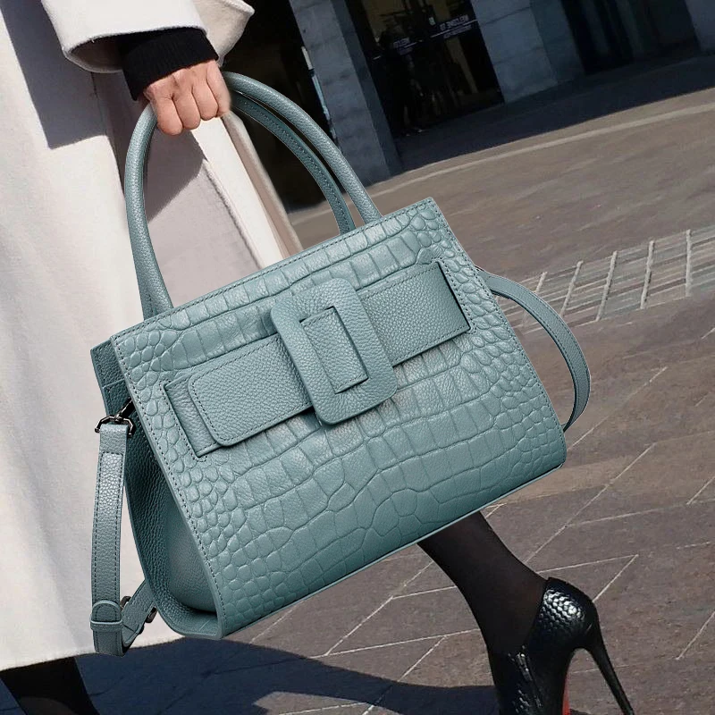 

Women Tote Bag Female Genuine Leather Handbag Ladies Cowhide Shoulder Bag Madam Crocodile Pattern Design Messenger New Hot Sale