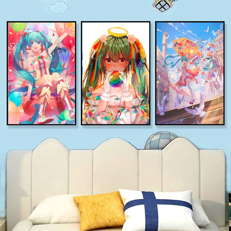аниме картины для интерьера Картина на холсте с рамкой в стиле идол певица Мику
