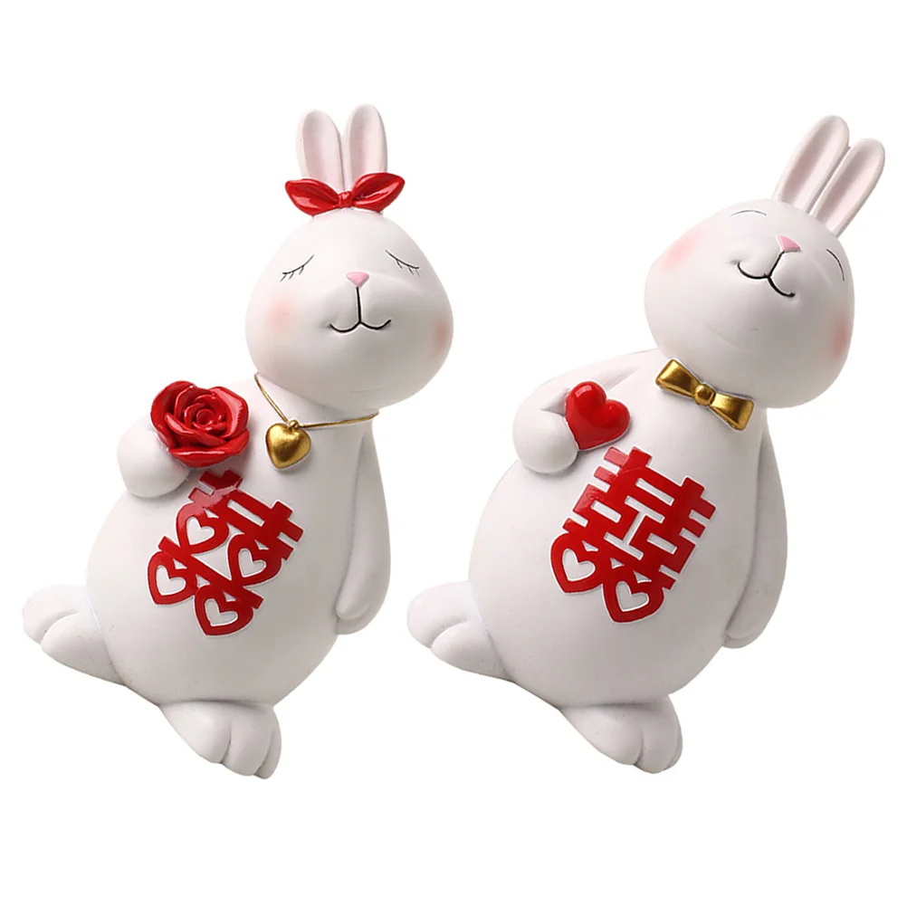 

1 Set Rabbit Shape Figurines Lovely Bunny Statues Wedding Bunny Sculptures