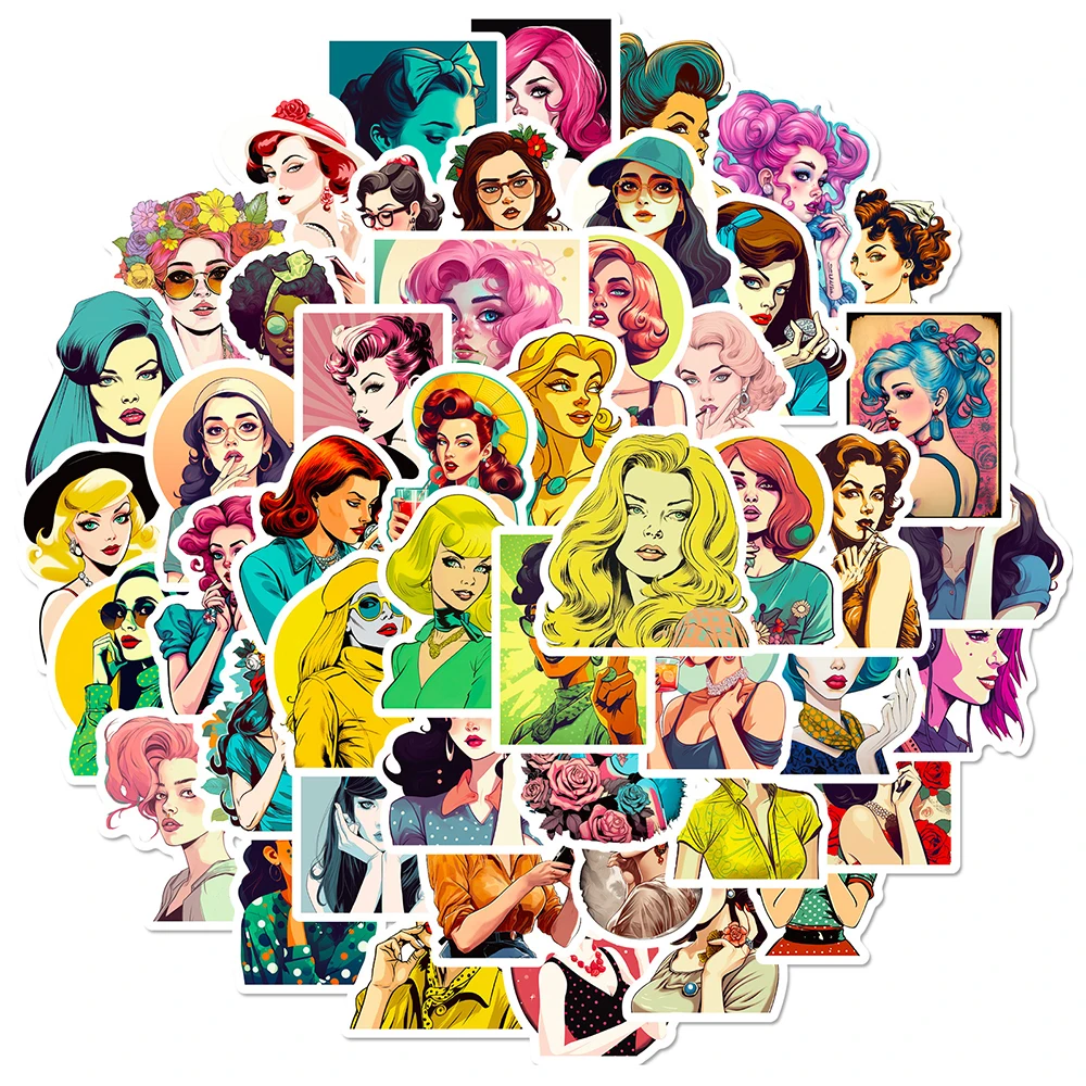 

50 Pcs Pop Retro pretty girl Graffiti Stickers DIY Waterproof Removable Decoration Wall Scrapbooking Notebook Pencil Case Decals