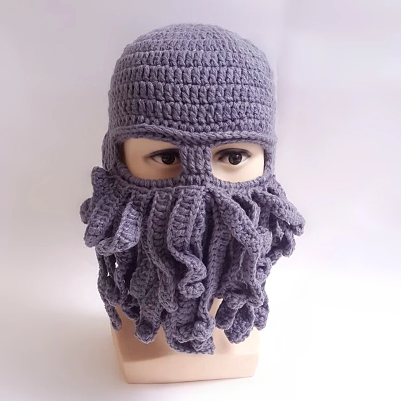 

Personality Funny Adult Octopus Wool Cap Winter Warm Creative Beard Cthulhu Masked Knitted Hat Beanies Wholesale