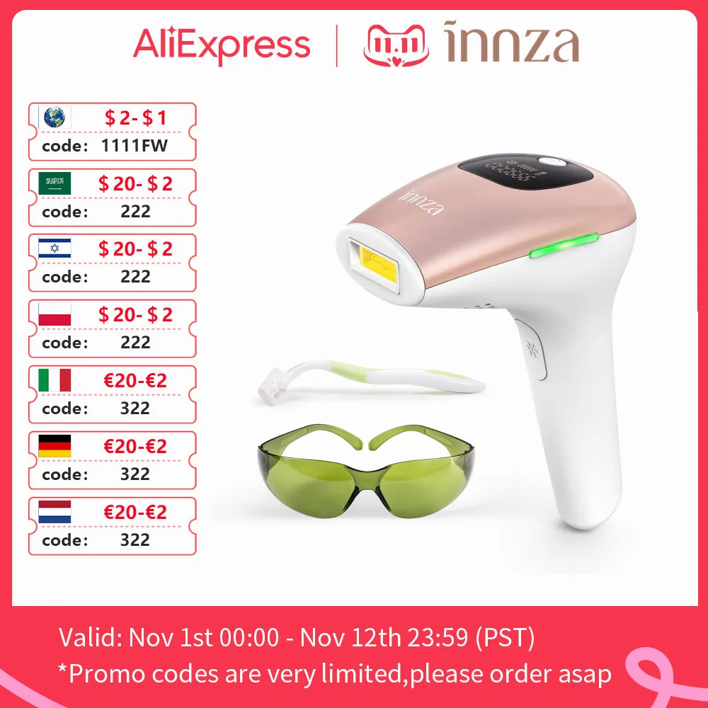 

Innza IPL Hair Removal Epilator Hair Removal Machine Laser Permanent 2 Modes 5 Levels Electric Epilator Laser 999000 Flashes