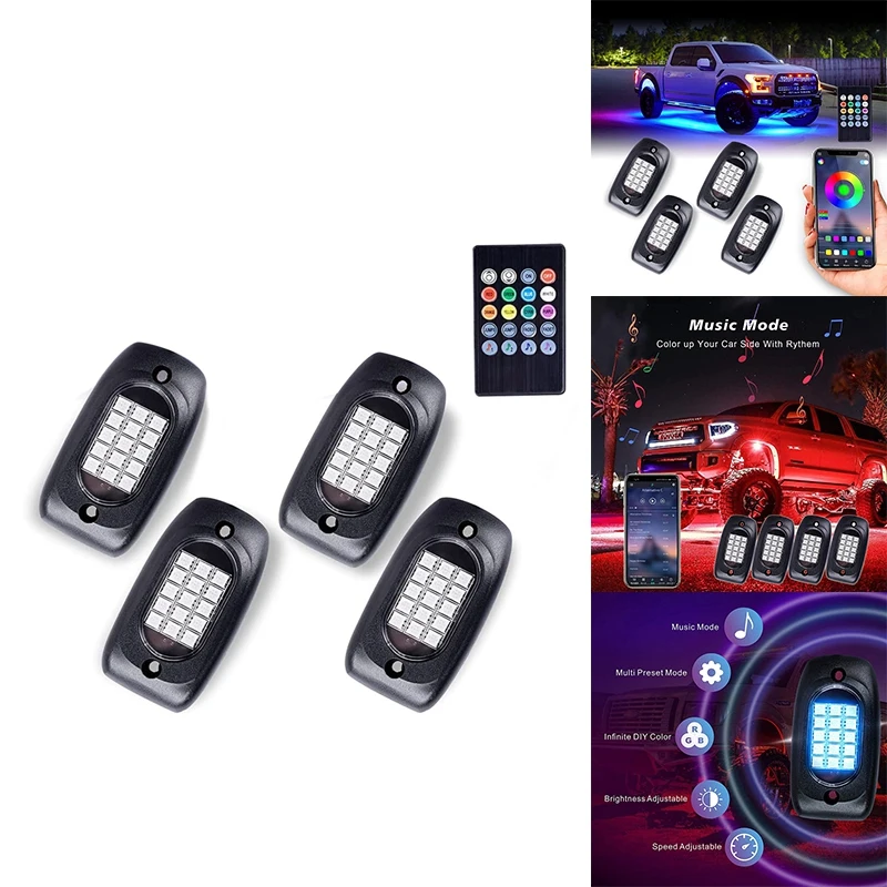 

LED Rock Lights - Multicolor RGB Underglow Neon Lights Waterproof Music Mode For Jeep Truck Car UTV ATV SUV