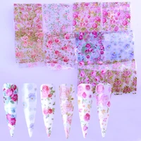 10pcs colorful flowers stickers on nails foil transfer starry sky summer sliders for manicure nail art decals decoration
