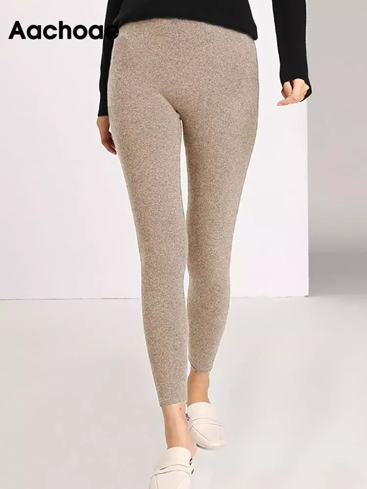 

Aachoae Autumn Winter Women Leggings 2022 Solid Casual Slim Pants Trousers High Waist Sportwear Ladies Ankle Length Leggings