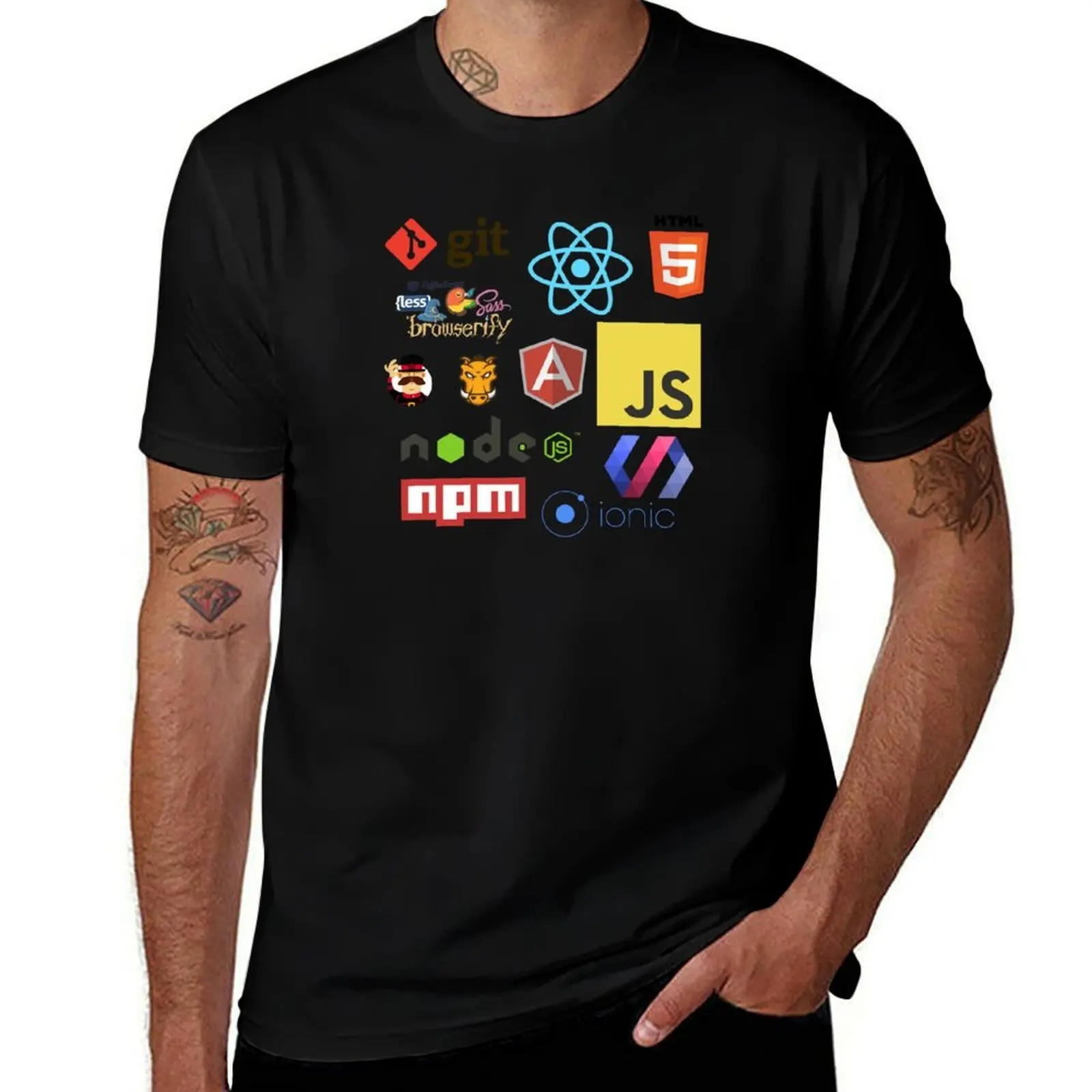 Фото Футболка из смесового хлопка с коротким рукавом, базовая модель, с принтом Javascript Stickers, Mugs, T-Shirt №1