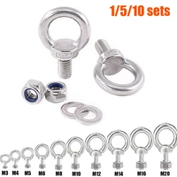 multiple sizes 304 stainles steel male thread machinery shoulder lifting ring eye bolt with lock nutsflat washers set