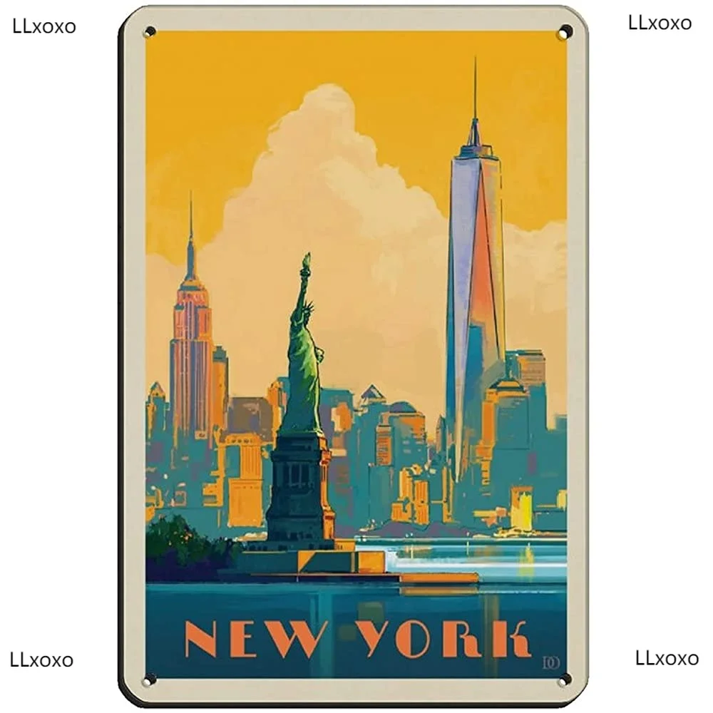 

New York City Skyline Retro Metal Poster Travel Poster Shine Retro Metal Tin Sign Chic Art Iron Painting Bar People Cave Cafe