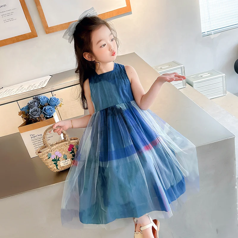 Элегантное синее платье для маленьких девочек на день рождения градиентные