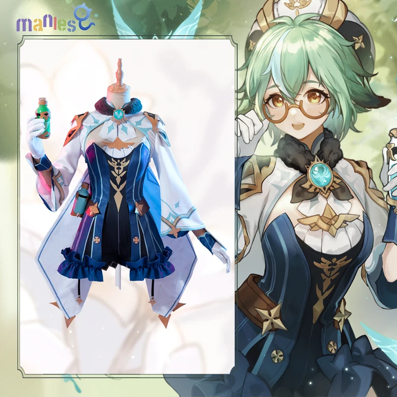 

Manles Genshin Impact Sucrose Cosplay Costume Game Genshin Impact Sucrose Wig Cosplay Halloween Cute Women Full Set