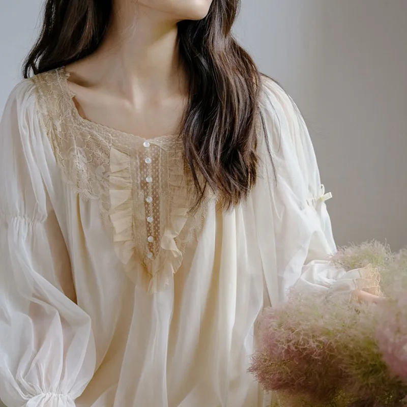 

Ночная сорочка принцессы средневековая французская Милая Кружевная Дамская Ночная рубашка в ретро-стиле Элегантная пижама женское платье дворцового стиля