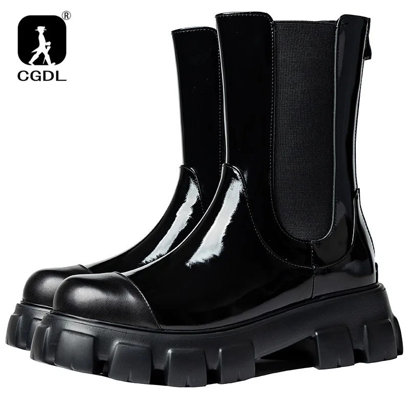 Роскошные мужские ботинки челси из лакированной кожи мужская обувь кожаные