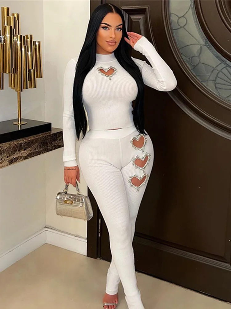 Sifreyr модный брючный комплект Водолазка с длинным рукавом вырезами металлический