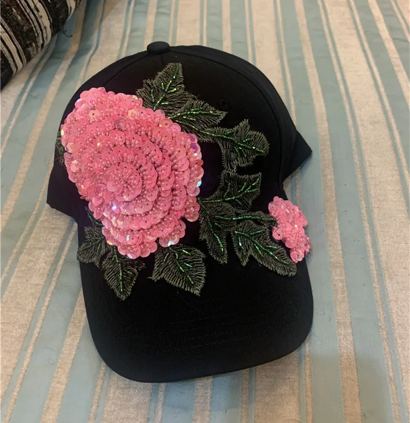 

202309-shi ins шикарная дизайнерская Роскошная розовая бейсболка с большими цветами, уличная мода, женская кепка