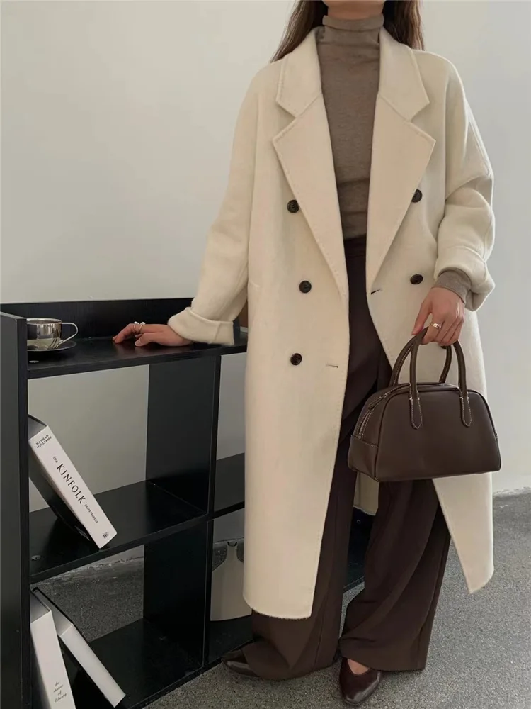 Шерстяное пальто женское новое зимнее красное Широкое из соснового шелка