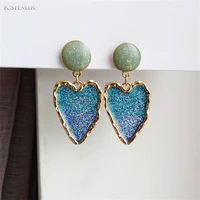 dreamy blue heart shaped fashion jewelry earrings blue tone pearl jewelry enamel heart pendant earrings for womens jewelry