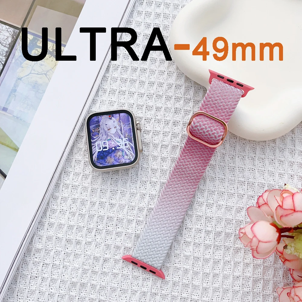 

for correas apple watch serie 7 band 45mm braided nylon strap Series 8 ultra 49mm for iwatch 6 5 stretchable strap frame buckle