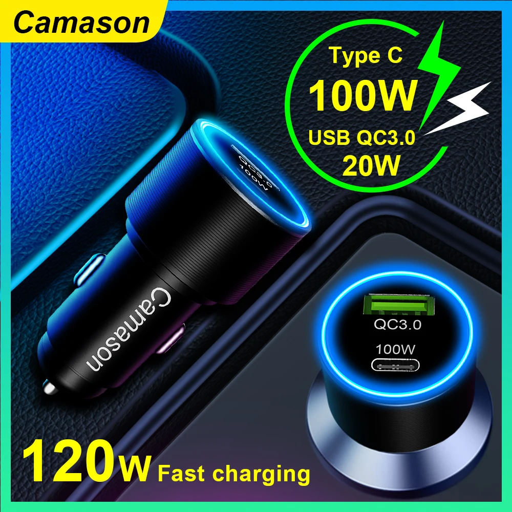 

Camason 120W Car Quick Charger USB Charge For iphone Xiaomi Huawei phone QC3.0 12V Fast Charging Adapter products