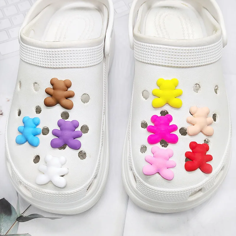 Hot 10pcs/set Colorful and cute little bear Shoe Decoration Accessories Clog Shoe Charm Sandal Shoe Charm Ornament