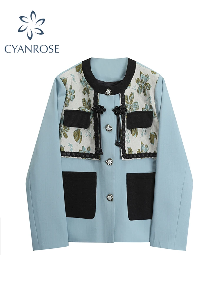 

Женская куртка в стиле пэчворк, винтажная Свободная куртка с длинным рукавом в Корейском стиле Харадзюку, модная уличная одежда, модель 2023 года