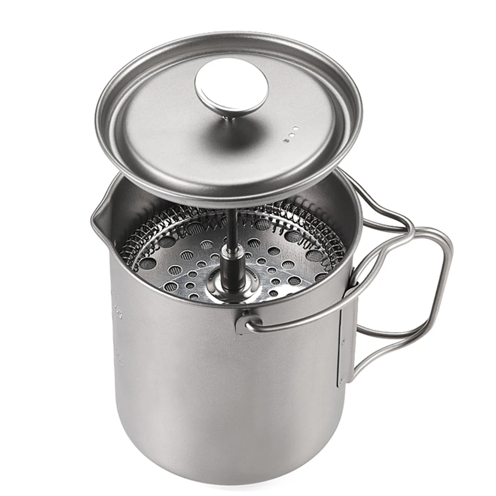 

Pot Lixada 750ml Mug Camping Lid Camping Pot Cooking Coffee Outdoor Coffee Titanium With Press Cup Maker French