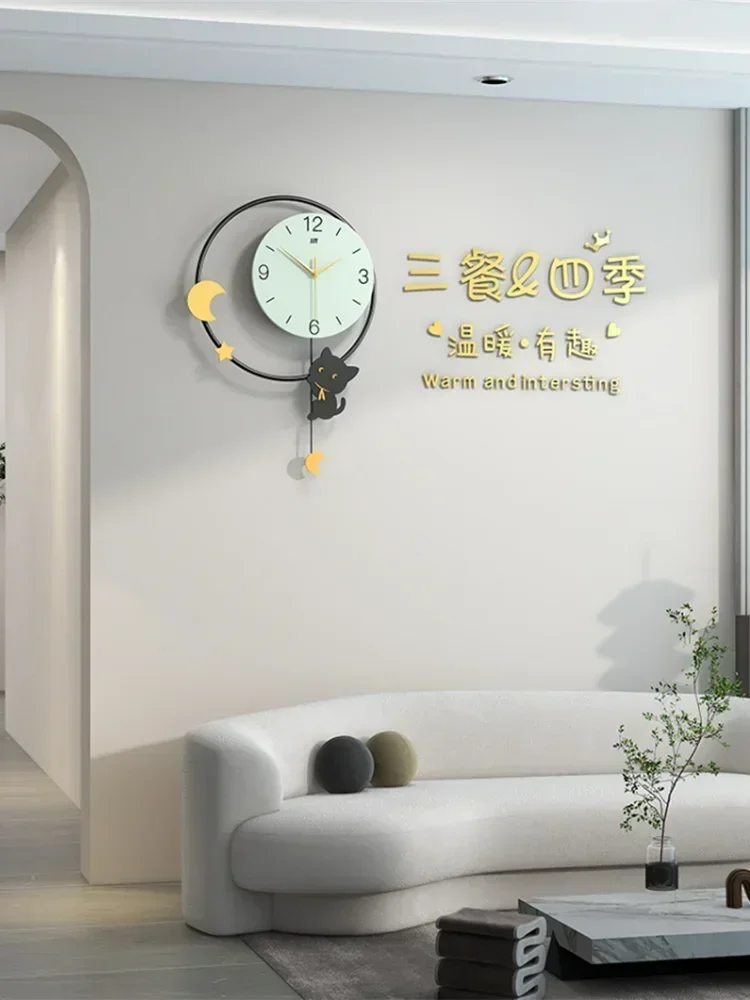 Скандинавские круглые настенные часы с качающимся котом современный дизайн