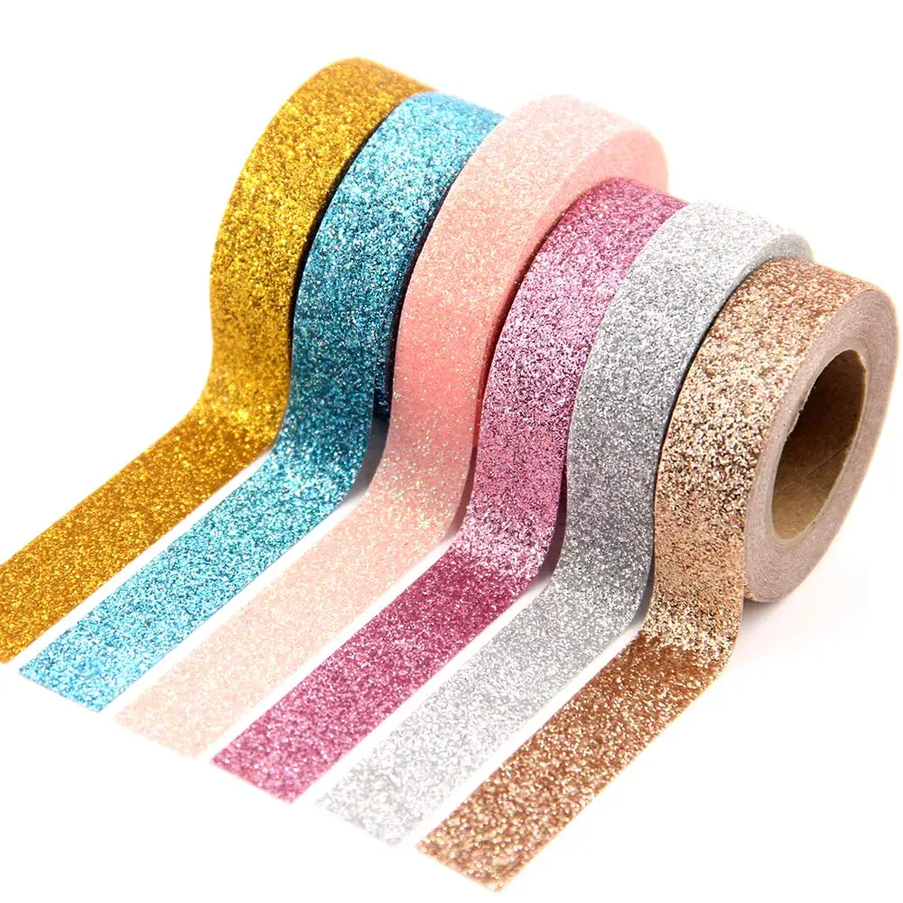 1X powder Washi Tape Glitter Color Japanese Stationery 15mm* 5meter Kawaii Paper Scrapbooking School Tools Decorative Tapes Mask