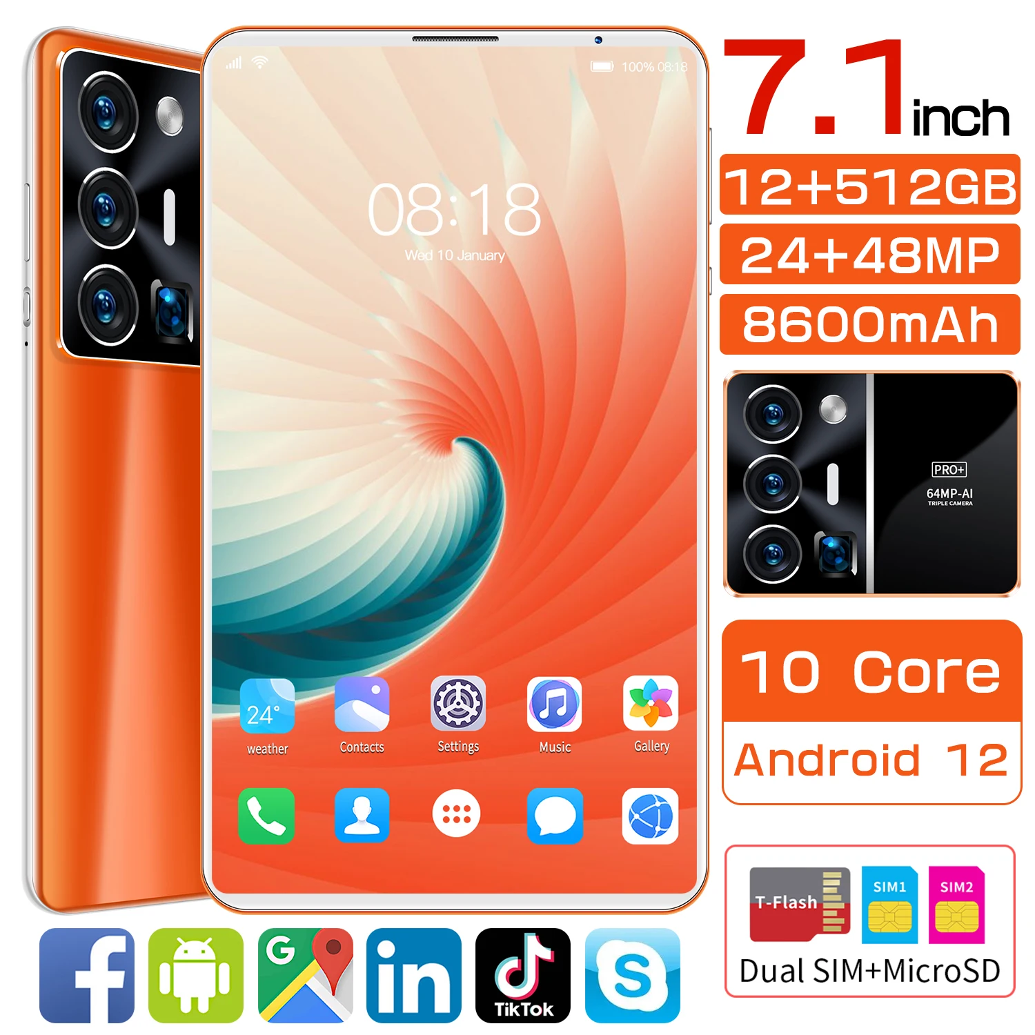 

Android Tablets Qualcomm 870 Pad Google Play 4K HD Screen Global Version Netbook 24MP+48MP Deca Core 5G LTE WPS Office Tablet PC